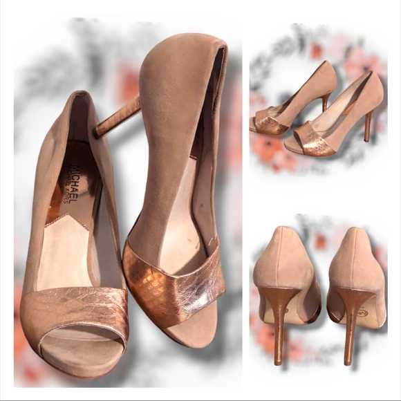 MICHAEL Michael Kors Shoes - Michael Kors Nude Blush and Rose Gold Leather & Suede Heels Size 8.5 M